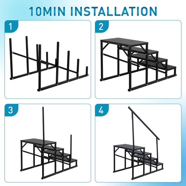BeesClover 4 RV Step Stool with Handrail, Portable Pool Ladder with Non-Skid Tapes, Camper Steps for RV, Mobile Home Stairs Travel Trailers, Camper, Ground-Pool for Indoor & Outdoor