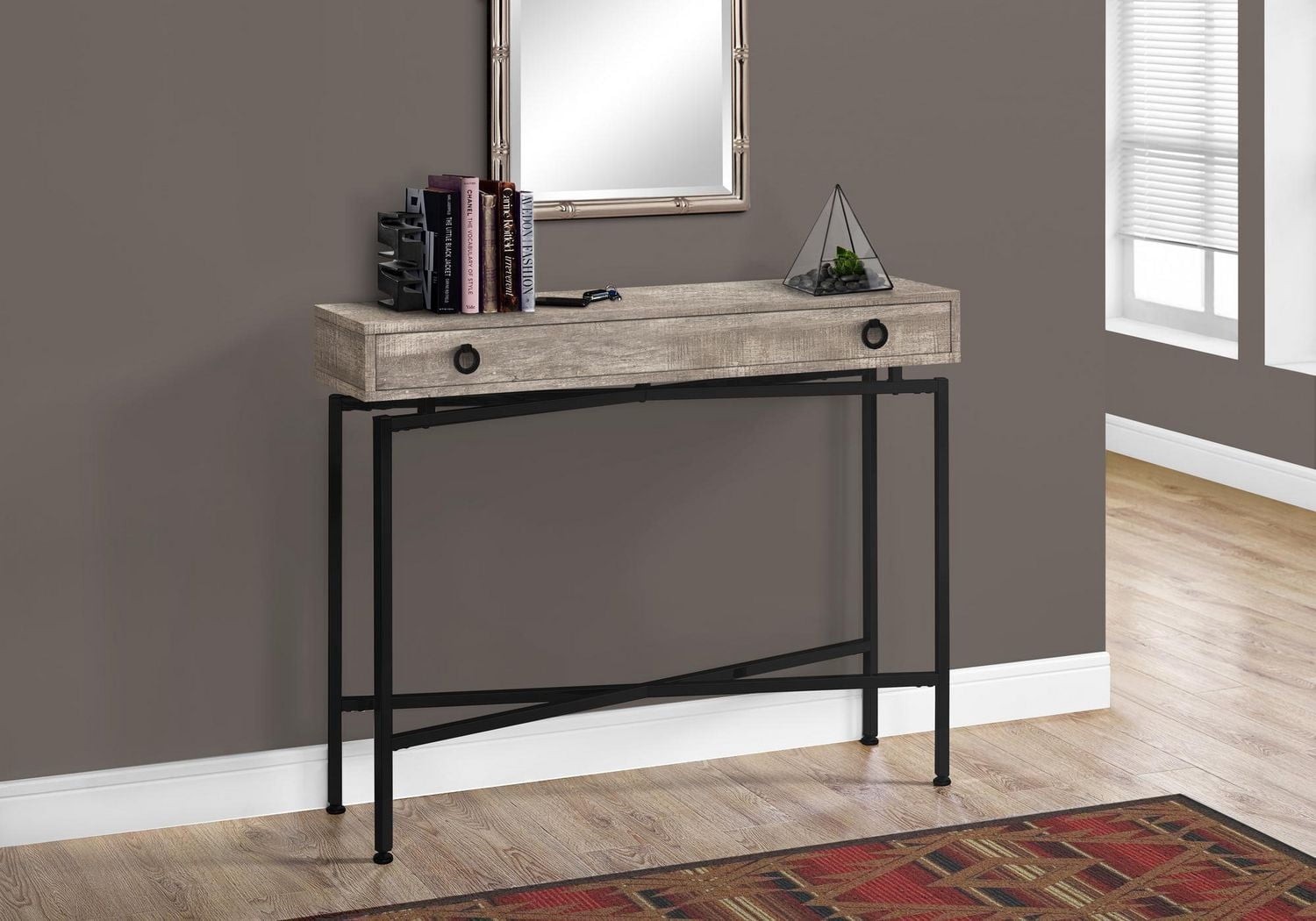 Monarch Specialties Table D'appoint, Console, Entrée, Étroit, Sofa, Tiroir De Rangement, Salon, Chambre À Coucher, Métal, Stratifié, Beige, Noir, Contemporain, Moderne