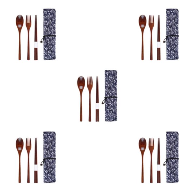 Maytalsory Set School Student Chopstick Fork Spoon Flatware with Storage Bag Type 3 5Set