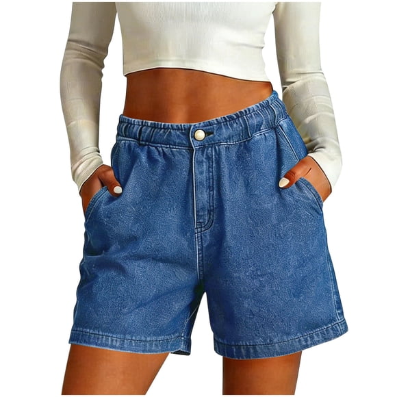 Ziynglg Jean Shorts for Women High Waist Stretch Denim Shorts Summer Wide Leg Casual Jean Shorts Solid Color Shorts