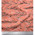 thumbnail image 1 of Soimoi Orange Modal Satin Fabric Branch,Dot & American Robin Bird Decor Fabric Printed BTY 42 Inch Wide, 1 of 3
