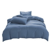 Meitianfacai All-Season Bedding Set - 4-Piece Washable Cotton Solid Color Bed Sheet Duvet Cover and Pillowcases(Blue)