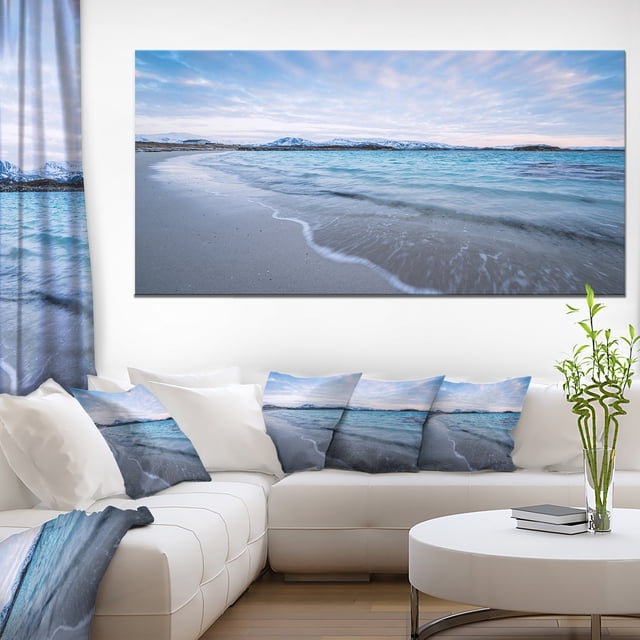 Waves Splashing the Calm Seashore - Modern Seascape Canvas Artwork