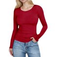 thumbnail image 1 of Hauts Ajustés Côtelés d'Automne - T-Shirt à Col Rond à Manches Longues Extensible, Décontracté, Basique pour Femmes, 1 of 7