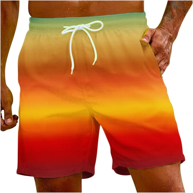 FAIWAD Mens Gradient Shorts Quick Dry Elastic Waist Beach Shorts Workout Sports Lightweight Sweatpant