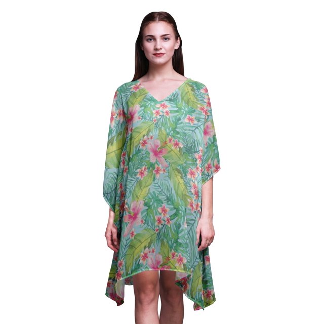Bimba Caftan Tropical pour Femme Tenue d'Intérieur de Vacances Robe Midi Couvre-Maillot de Plage-TG-3X Bleu Bébé