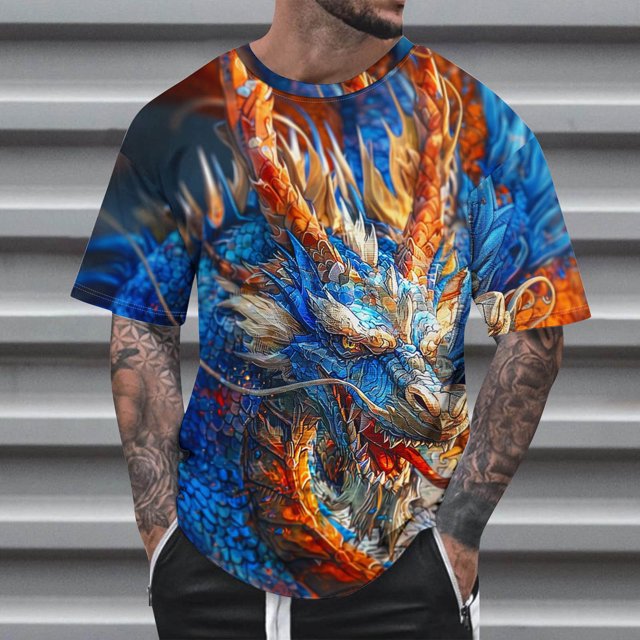 Qertyioot Cadeaux pour la Fête des Pères Mode Été Décontractée T-shirt Imprimé Col Rond pour Hommes