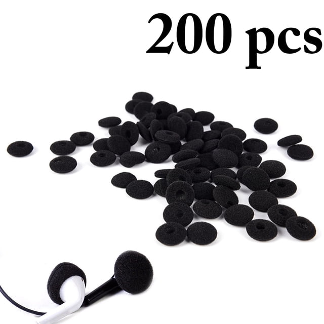 Earbud Covers Soft Breathable Replacement Foam Earpads Earphone Foam Covers in black, shown in a set of 200 pieces. Made of soft and durable foam with a diameter of 1.5 cm (0.59 in), these covers are suitable for in-ear earphones, providing protection from dust and enhancing sound quality. Earphones not included.