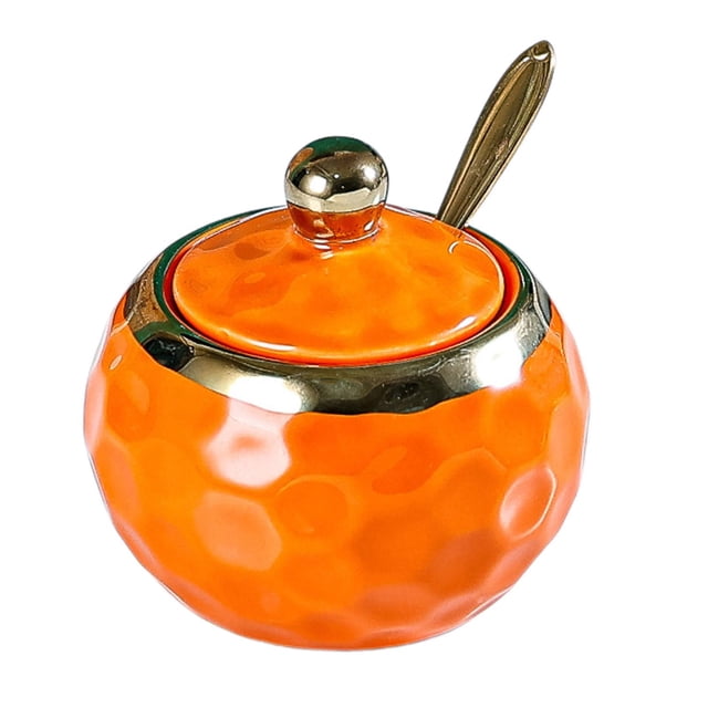 relayinert Bol à Sucre en Porcelaine Pot à Condiments en Céramique Rond pour Orange Comptoir de Cuisine Restaurant Rond Orange