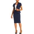 thumbnail image 1 of INSPIRE CHIC Ensemble Tailleur 2 Pcs pour Femme, Veste Blazer à Manches Courtes et Jupe Crayon, 2TG Bleu Foncé, 1 of 6