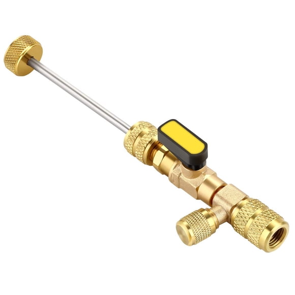 Brass & Steel HVAC Valve Core Remover Tool with 1/4" and 5/16" Ports for R22/R134/R410/R32 Systems - Single Tool or Full Set Including 20 Cores, 10 Nuts & Adapter - Efficient Auto AC Repair Gadget