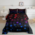 thumbnail image 2 of Erosebridal Ensembles de Couettes à Triangles Dégradés Format Double, Couettes et Duvets Rouges et Bleus, Déco de Chambre Géométrie, 3 Pcs, 2 of 7
