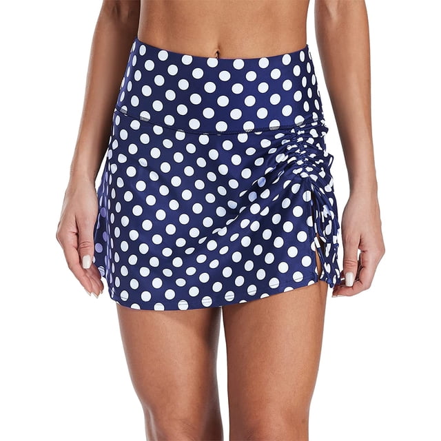 Women Swim Skirt Drawstrings Sides Swim Shorts Bathing Suit Skirted Swimsuit Bottom