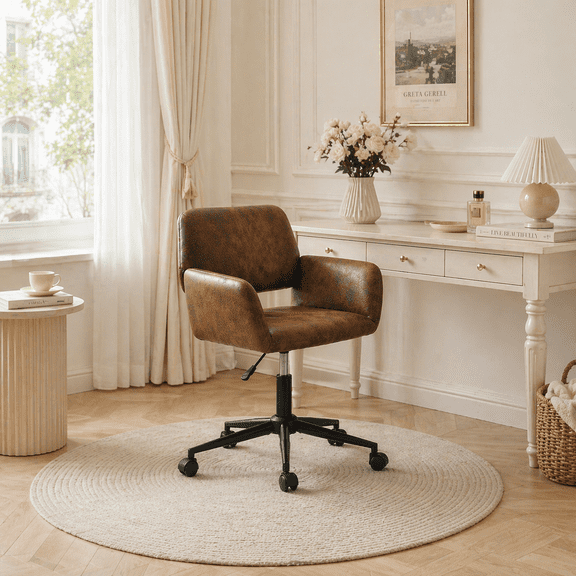 Homy Casa Chaise de bureau en similicuir, fauteuil pivotant réglable 360° avec roulettes, brun et noir