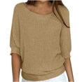 thumbnail image 1 of UAMVSH Chandails Grande Taille pour Femmes Décontractés à Manches Mi-Longues, Col Rond, Chandail Doux d'Automne, Hauts Amples, Couleur Unie, Chandails Tricotés de Base (Grand, Brun), 1 of 6