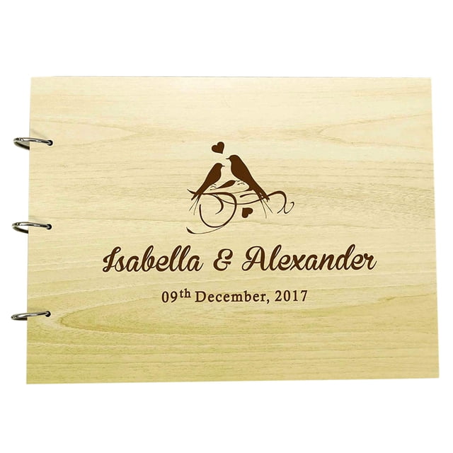 Rustic Wedding Wood Engraved Bride & Groom Advice Guestbook Photo Album Custom Scrapbook