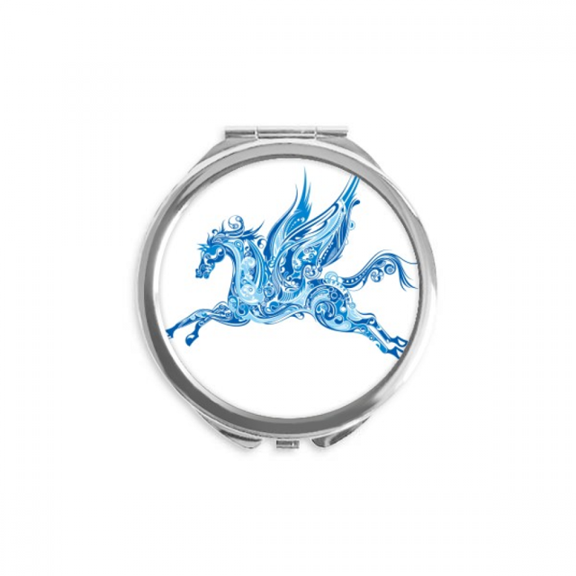 Miroir Compact Rond Portable en Verre avec Ailes d'Animal et Grain de Cheval Bleu