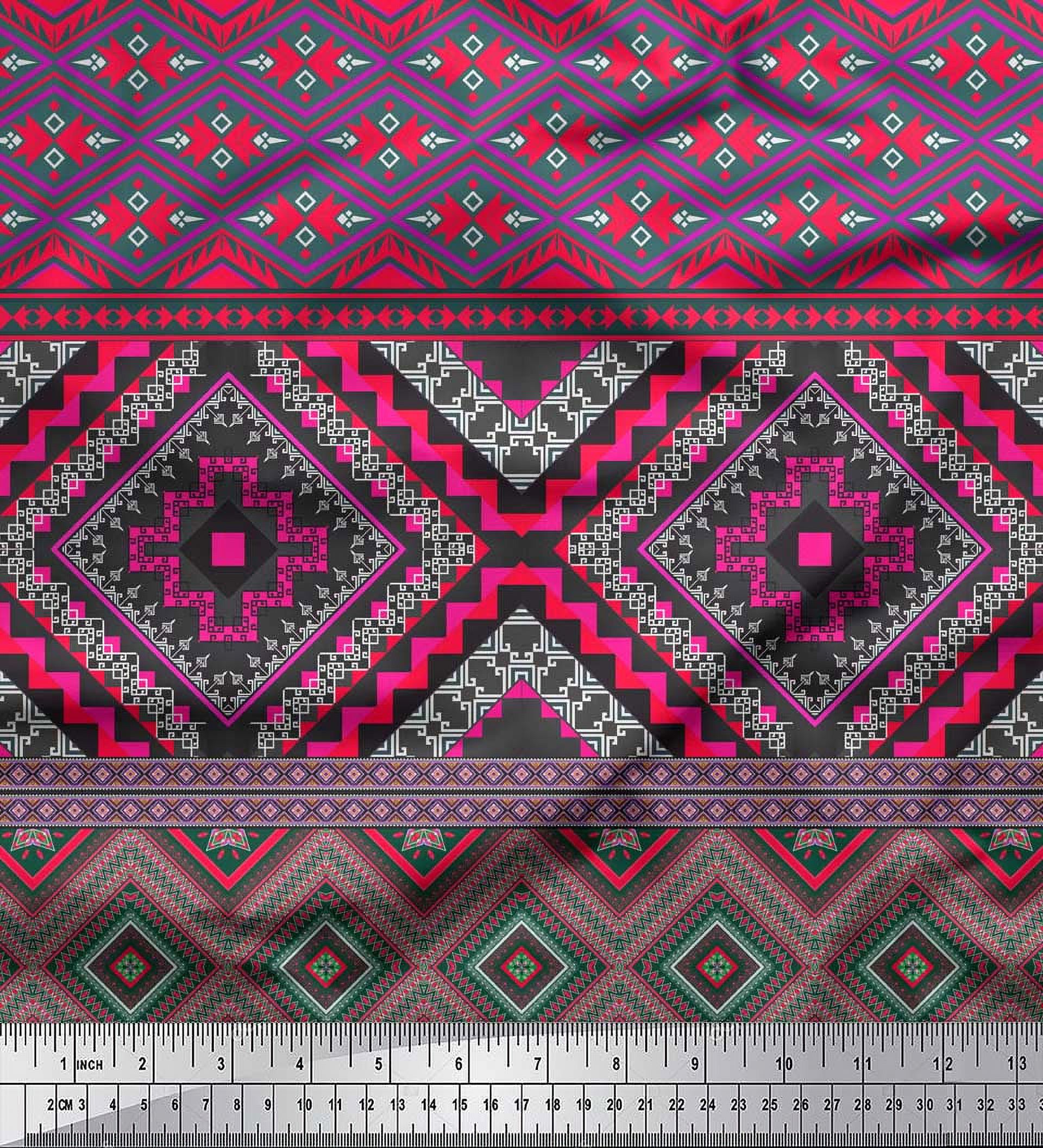 Soimoi Silk Fabric Geometric Southwestern Print Sewing Fabric Yard 42 Inch Wide