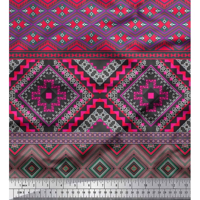 Soimoi Silk Fabric Geometric Southwestern Print Sewing Fabric Yard 42 Inch Wide