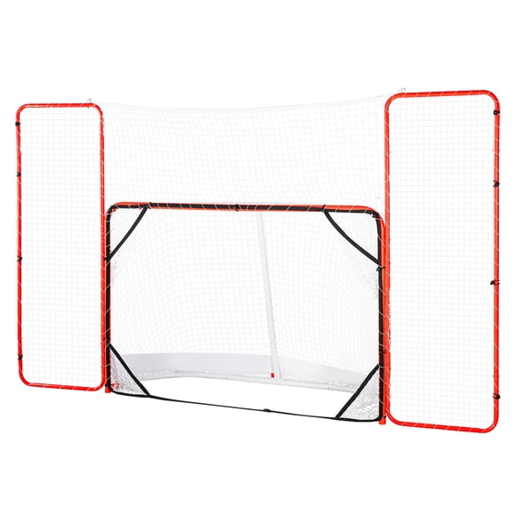 KFFKFF Ensemble de Filet de Hockey avec Barrières Latérales et Points de Visée, Cadre en Acier de Hockey de Rue Durable, Trousse de But d'Entraînement de 72 Pouces, Mobile pour Usage Intérieur et Extérieur, Installation Rapide, Blanc et Rouge