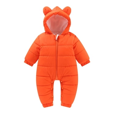 Baby Boy Jumpsuit Boys and Girls Fashion Solid Color Cute Thickening Keep Warm Bear Ear Jumpsuit New Casual Winter Jumpsuits Orange 9 Months