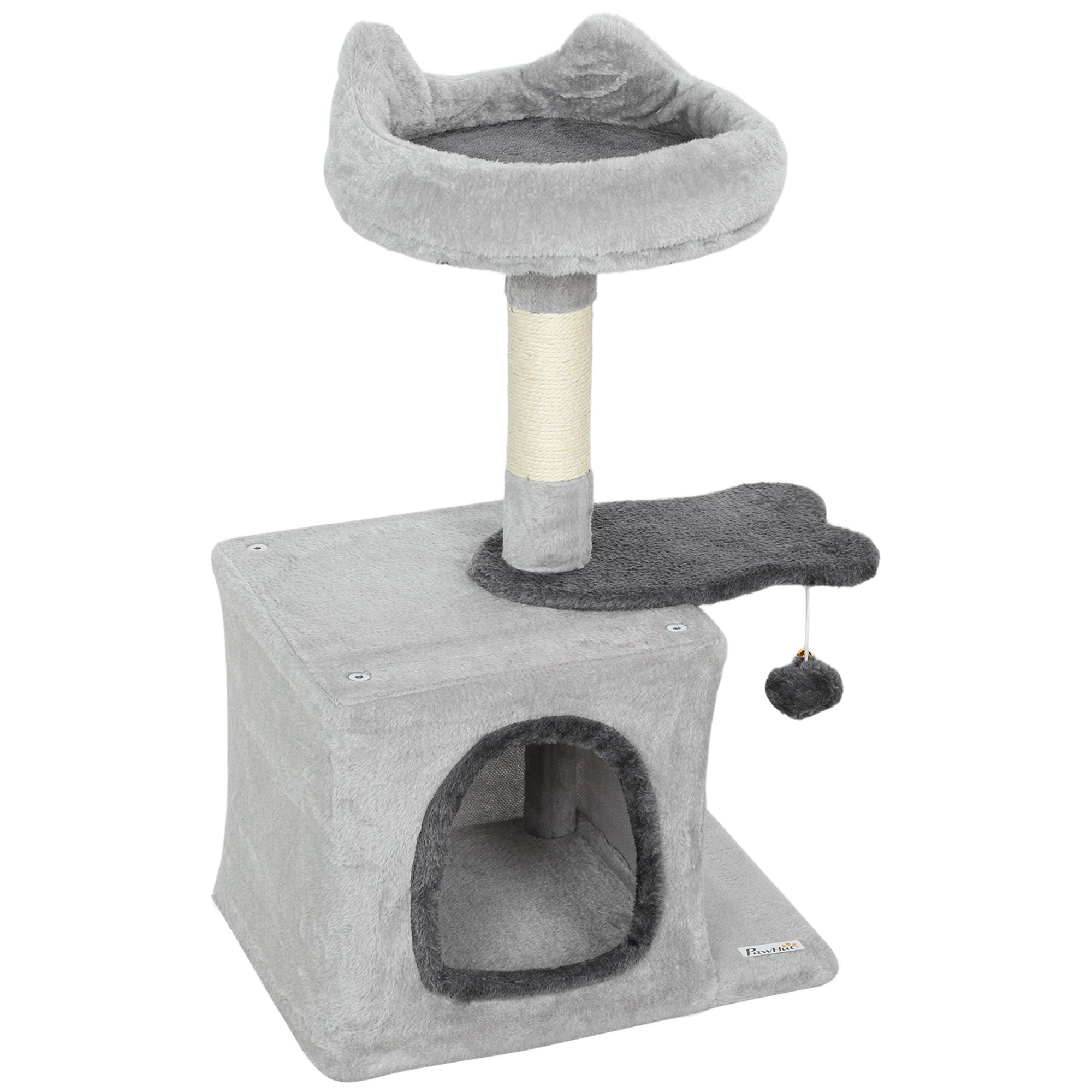 Light Grey Cat Tree Tower with Condo, Scratching Post & Plush Bed - 28" Compact Indoor Cat Furniture for Living Room & Bedroom Play