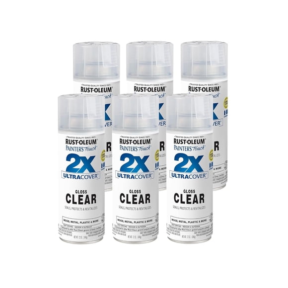 Rust-Oleum 249117-6PK Painter's Touch 2X Ultra Cover Spray Paint, 12 oz, Gloss Clear, 6 Pack