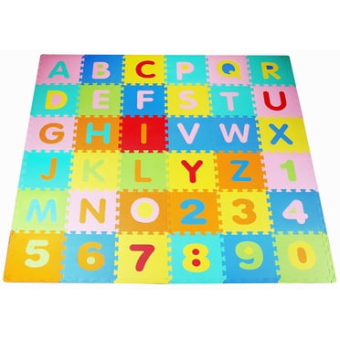 BalanceFrom Lot de 36 Tapis de Jeu Casse-Tête Emboîtables 12” X 12”, Épaisseur 0,4”, Alphabet et Chiffres