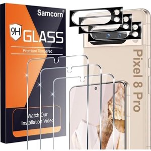 [3+3 Pack] Protecteur d'écran en verre trempé pour Google Pixel 8 Pro 5G Déverrouillage de l'empreinte digitale ultrasonore HD Clear Case Friendly Scratch Resistant pour Google Pixel 8 Pro Protecteur d'écran