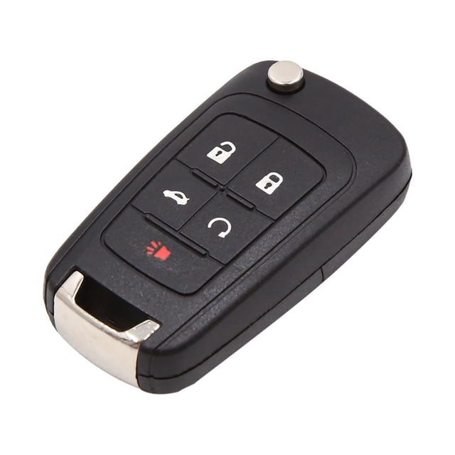 Unique Bargains 5 Button Uncut Key Fob Flip Remote Case Shell Replacement for Chevrolet Camaro. Black plastic key fob case with five buttons, including lock, unlock, trunk release, remote start, and panic alarm. Designed as an aftermarket replacement for 2010-2013 Chevrolet Camaro and other compatible models. Includes an uncut key blade and does not contain electronic internals or logos. Ideal for replacing worn or damaged key cases.