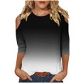 thumbnail image 1 of QIPOPIQ Hauts pour Femmes Manches 3/4 Chemises Col Rond Blouses Décontractées Amples Imprimé Dégradé T-Shirts en Liquidation, 1 of 5