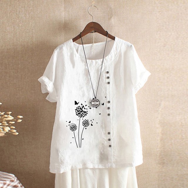 Babysbule Hauts pour Femmes Liquidation Mode Femmes Été Ample Imprimé T-Shirt à Col Rond Manches Courtes Blouse Décontractée Hauts