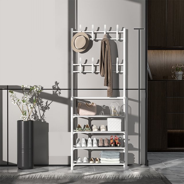 Standing Coat Rack Modern Metal Clothes Garment Hanging Storage Shelf Hanger for Entrance Hall 60cm 4 Layer White