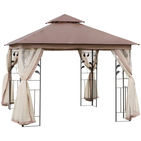 Outsunny Gazebo de Terrasse 3 m x 3 m, Abri de Jardin Extérieure, Marron