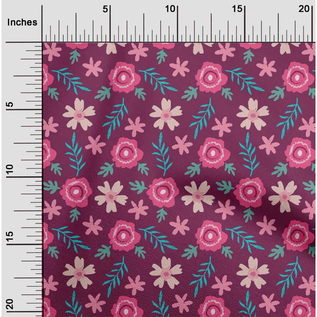 oneOone Polyester Lycra Fabric Leaves & Floral Artistic Print Fabric BTY 56 Inch Wide