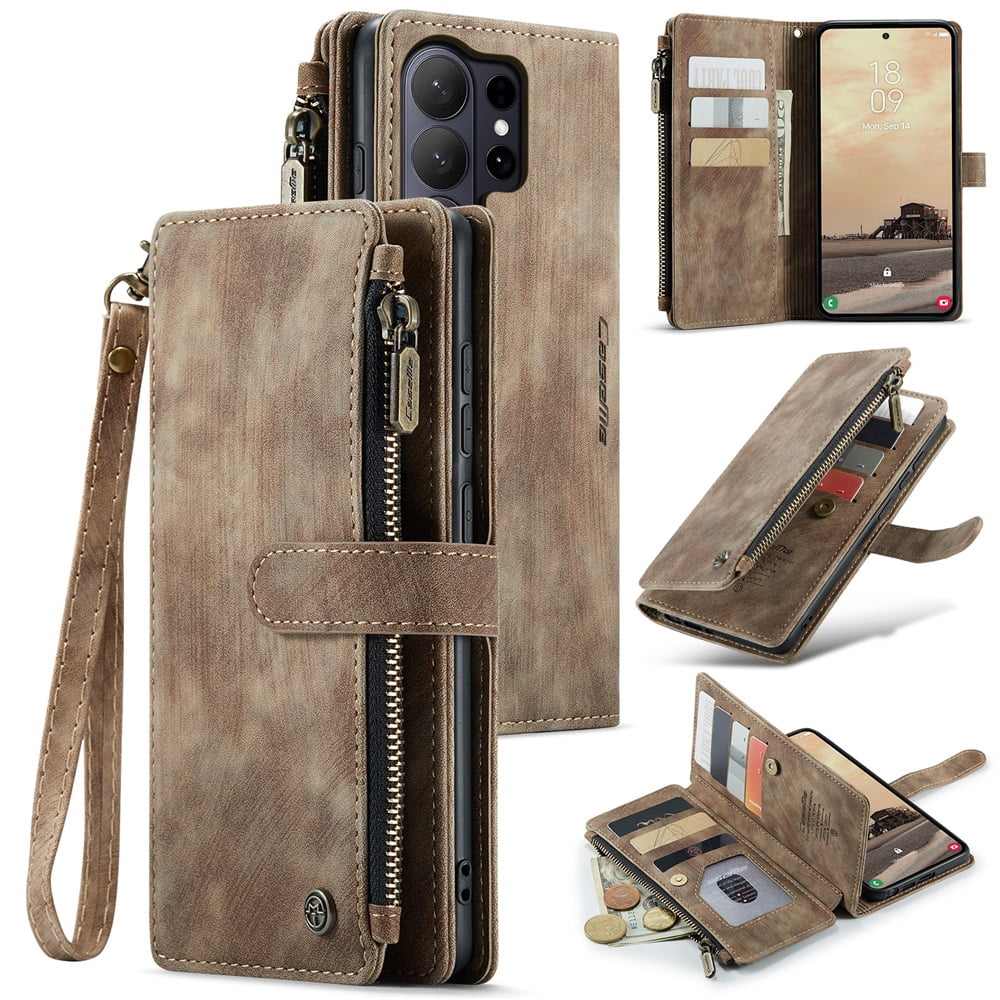 CaseMe Case for Samsung Galaxy S26 Ultra 5G Wallet Case for Women Men, Fashion Durable PU Leather Magnetic Flip Lanyard Strap Wristlet Zipper Card Holder Wallet Phone Case for Galaxy S26 Ultra 6.9"