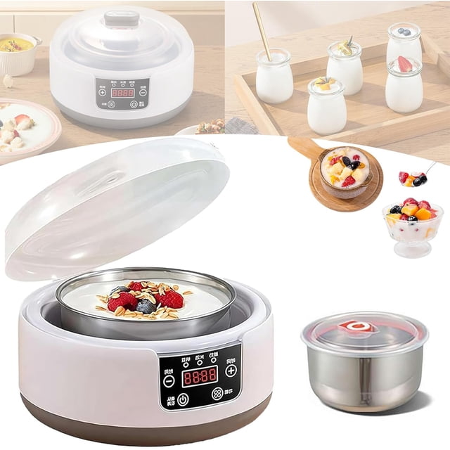 36 Hour Yogurt Maker, an automatic digital yogurt machine with adjustable temperature (68-131°F) and time control. Features an LCD display, constant temperature technology, and a semi-transparent lid for easy monitoring. Includes 5 cups and a durable stainless steel interior, ideal for making probiotic-rich yogurt.