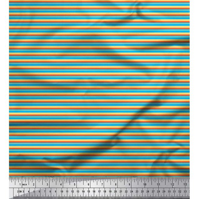Soimoi Orange Moss Georgette Fabric Horizontal Stripe Printed Fabric 1 Yard 42 Inch Wide