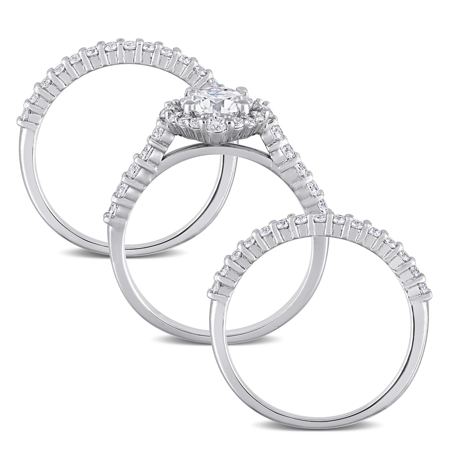 Ensemble nuptial de 3 pièces Miabella en argent sterling avec moissanite 2 carats PPT