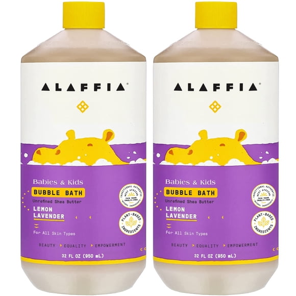 Alaffia Bain Moussant pour Bébés et Enfants, Essentiels Doux pour Bébé pour Peau Délicate, Bulles Nettoyantes et Apaisantes, Formule à Base de Plantes, Végane, Citron Lavande (2 P