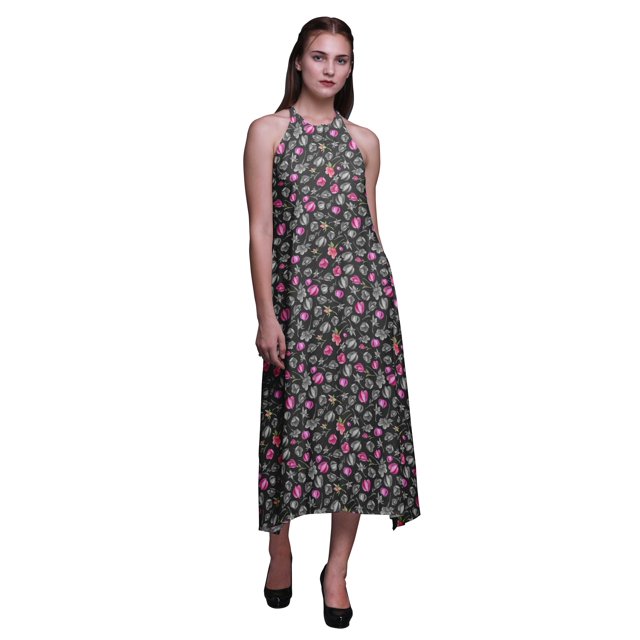 Bimba Robe de Plage Longue Dos Nu à Col Licou Imprimée Florale pour Femmes Rayondress-Xx-Grand