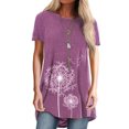 thumbnail image 2 of yingyy Femmes T-shirt Imprimé Casual Chemisier Manches Courtes Col Rond Top, Bleu, S Violet M, 2 of 5