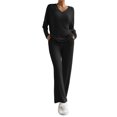 thumbnail image 1 of SUNSIOM Women’s Two Piece Outfits Set Long Sleeve V Neck Ribbed Knit Tops and Pants Set Loungewear, 1 of 6