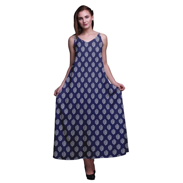 Bimba Robe Longue pour Femmes en Rayonne à Blocs Imprimés Chic Bohème d'Été Maxi de Plage - X-Grand