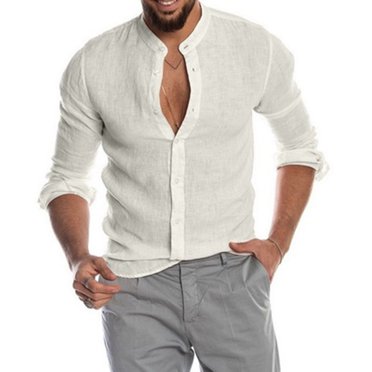 TIHLMK Mens Long Sleeve T Shirts Fashion Man Button V-Neck Long Sleeve T-Shirt Autumn Solid Loose Blouse Tops