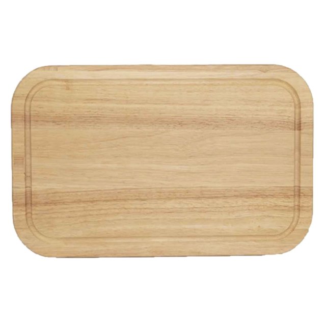 American Imaginations 13-in. W Kitchen Cutting Board AI-34435, a rectangular solid oak wood cutting board with rounded edges and a juice groove, measuring 21.75 by 13 by 1 inches, shown from above on a plain background, ideal for kitchen food prep and often used as a serving tray for cheeses or appetizers.