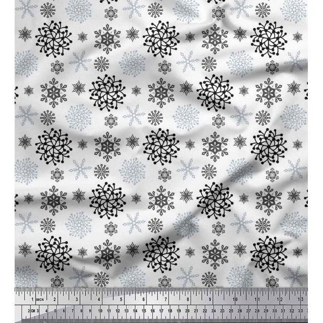 Soimoi polyester Crepe Fabric Snowflake Artistic Decor Fabric Printed Yard 52 Inch Wide