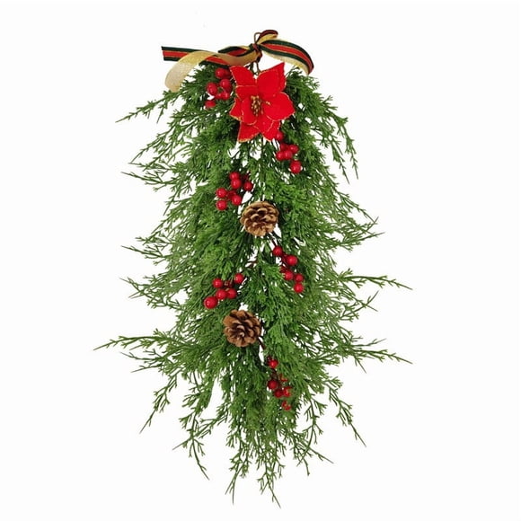 Larme Décorative de Fleurs Faite à la Main avec Nœud, Baies Rouges pour la Maison, Centre de Table Unique pour les Fêtes et de Saison