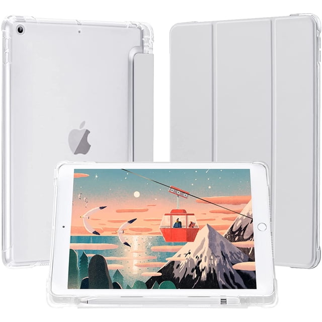 Compatible for iPad Pro 12.9 Case(2020) iPad Case with Pencil Holder, Soft TPU Translucent Frosted Back Auto Wake/Sleep Smart Cover Cases (Grey)