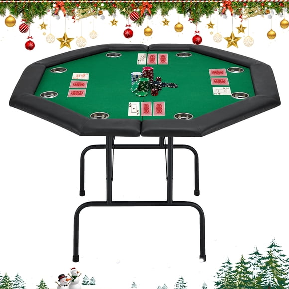 AVAWING 29" Game Poker Table w/Stainless Steel Cup Holder Casino Leisure Table for 8 Players, Green